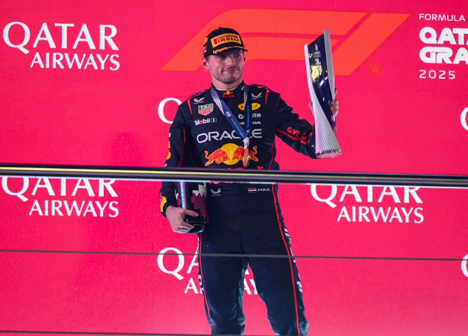 Red Bull&#039;s Max Verstappen after winning the 2025 F1 Grand Prix of Qatar - Source: Getty