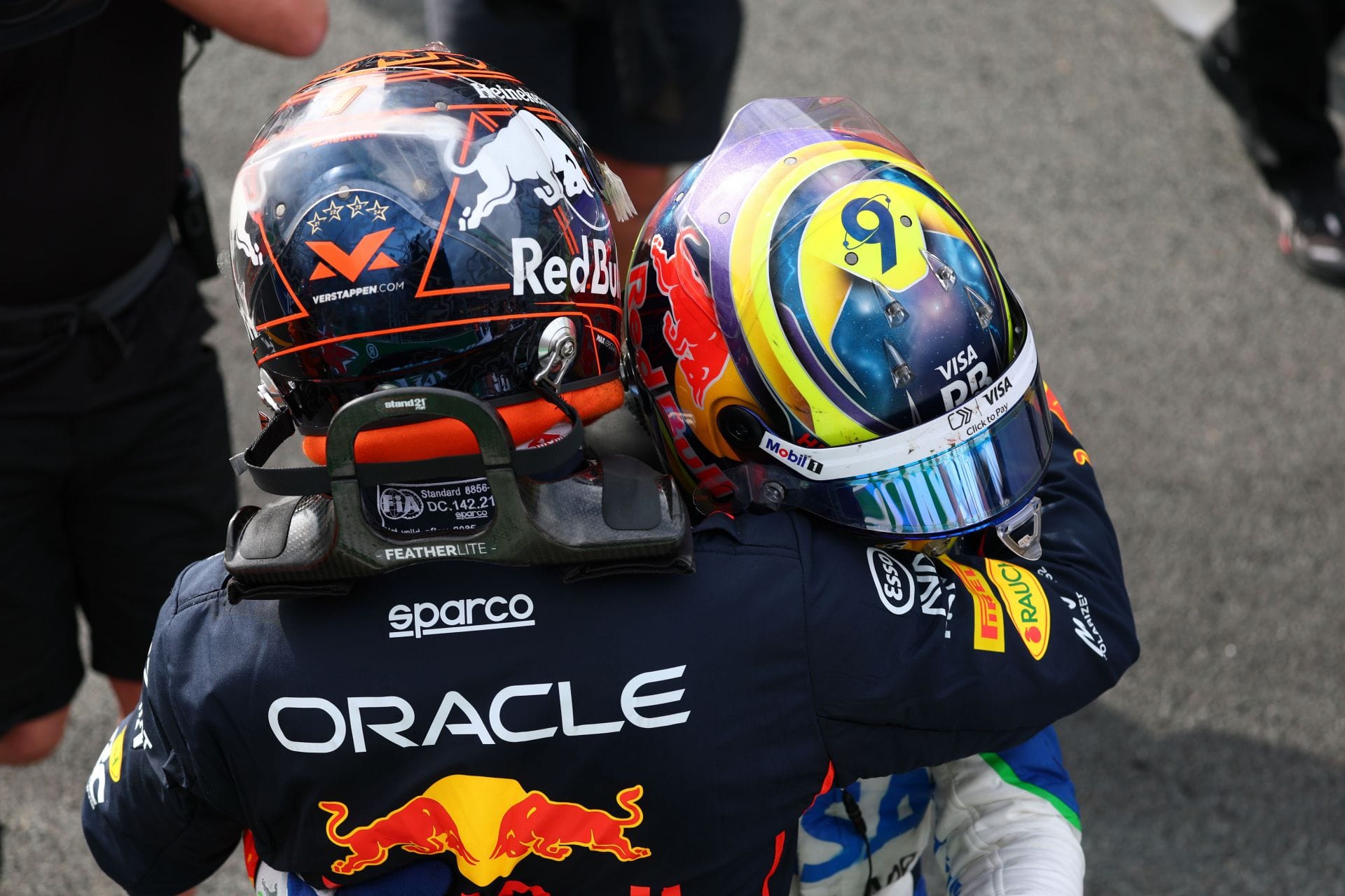 Max Verstappen and Isack Hadjar after the F1 Grand Prix of the Netherlands. Source: Getty