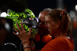 An emotional Cisca Norris reacts to Lando Norris sealing the championship at the F1 Abu Dhabi GP