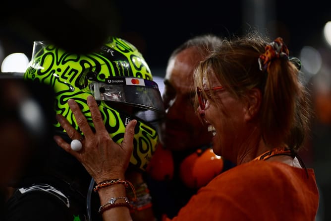 An emotional Cisca Norris reacts to Lando Norris sealing the championship at the F1 Abu Dhabi GP