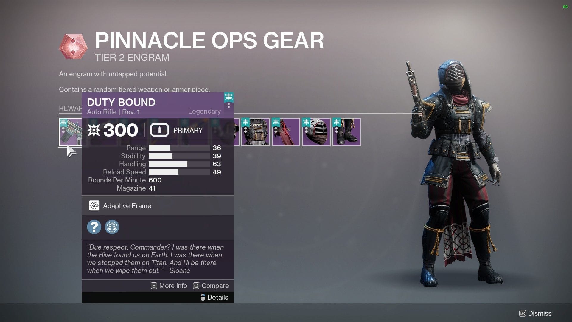 Pinnacle Ops loot in Destiny 2 (Image via Bungie) 