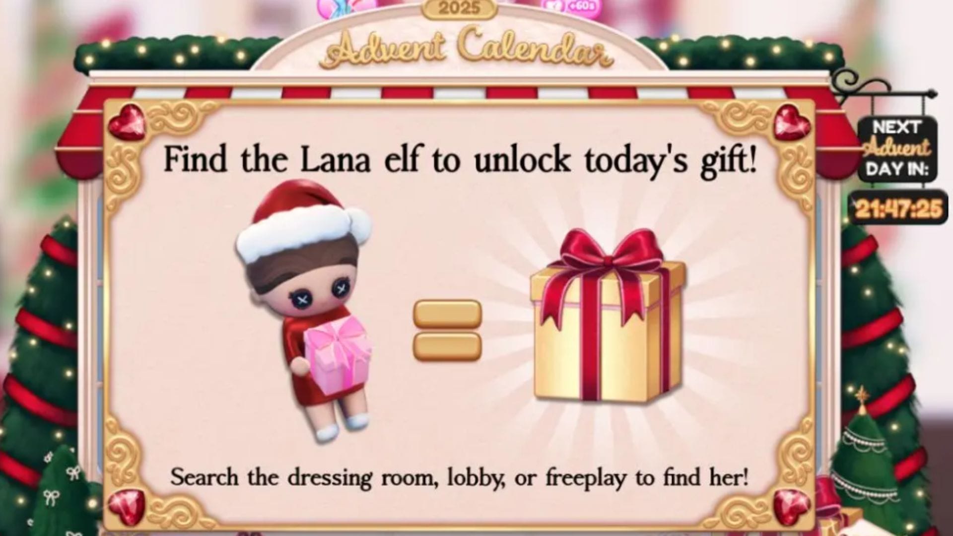 Find Lana's elf to get Advent rewards (Image via Roblox)