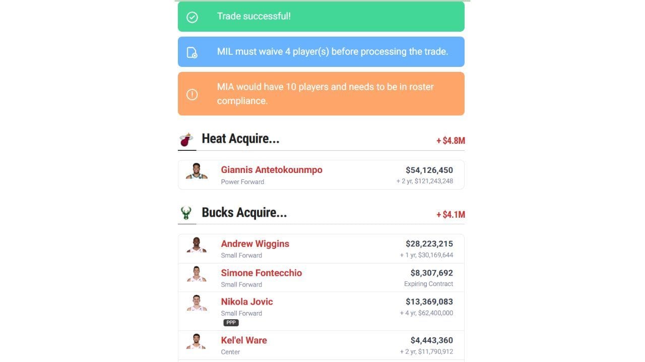 Spotrac&#039;s trade machine approves a potential Bucks-Heat trade around Giannis Antetokounmpo.