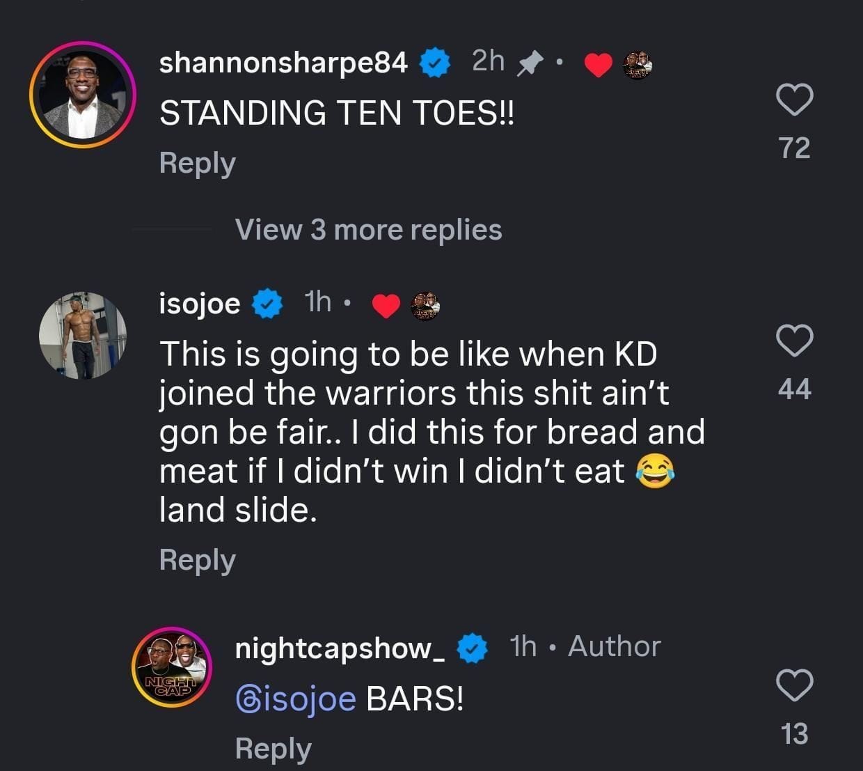 Iso Joe&rsquo;s comment - Image via Instagram @nightcap