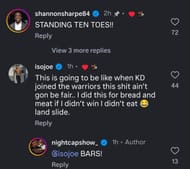 Iso Joe’s comment - Image via Instagram @nightcap