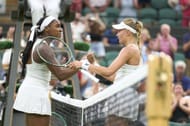 Coco Gauff (left) and Dayana Yastremska (right) shake hands at the net after the conclusion of their first round match at the 2025 Wimbledon Championships (Source: Getty)