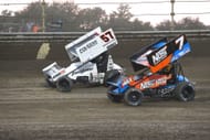 Corey Day (7) and Kyle Larson (57) in the Kokomo High Limit Series Winged 410 Sprint. Source: Getty