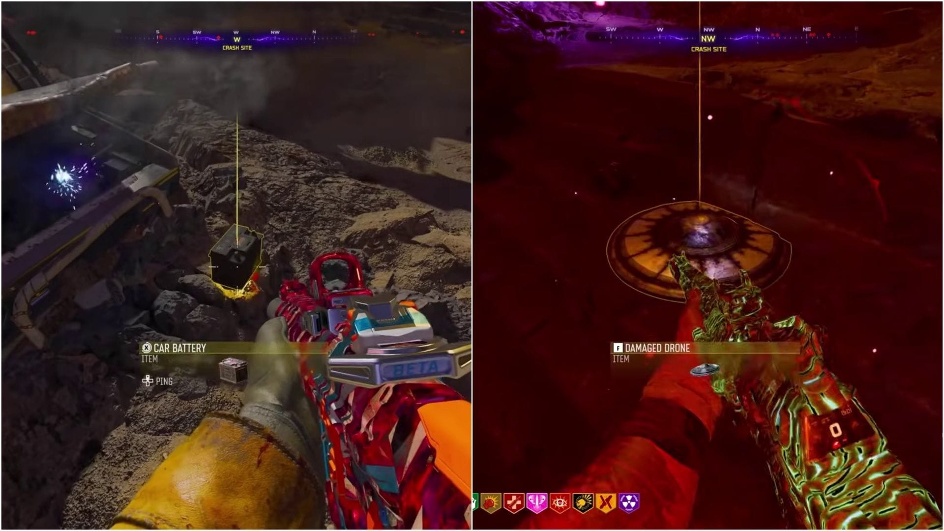 Car Battery and Damaged Drone in Astra Malorum (Image via Activision || YouTube/@MrRoflWaffles)