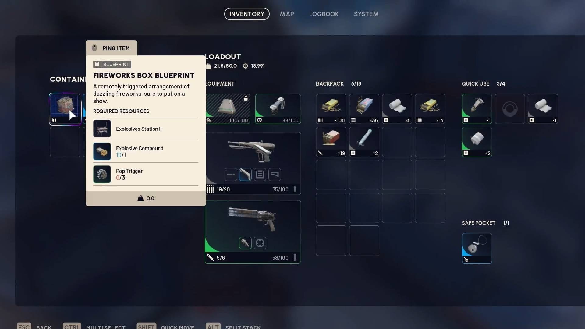 Make sure to put the Fireworks Box Blueprint inside the Safe Pocket (Image via Embark Studios || YouTube/KpShamino)