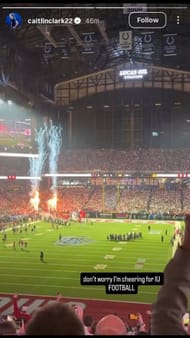 Caitlin Clark posts a snapshot of the Big Ten championship game inside Lucas Oil Stadium. Credit: Clark/IG
