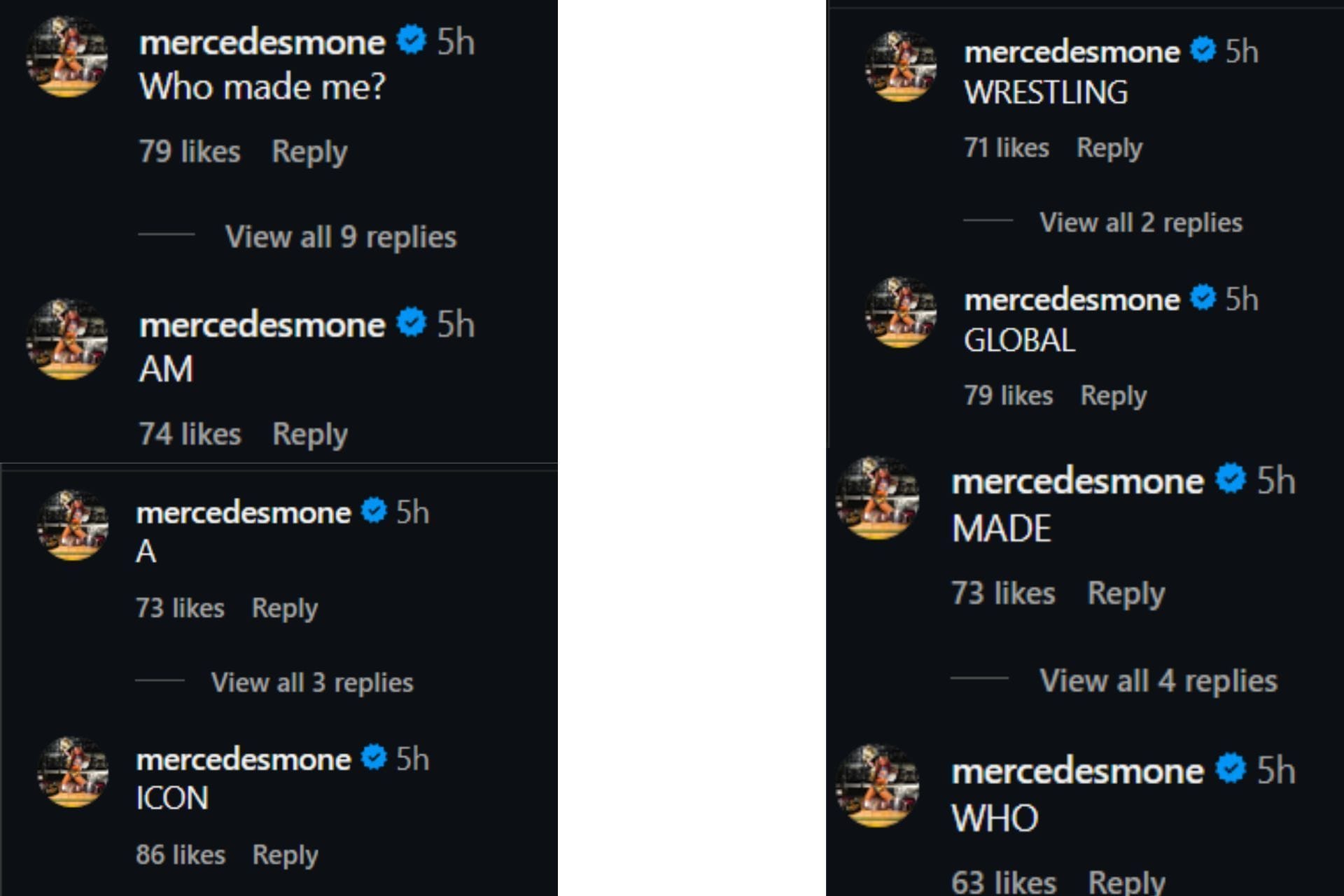 Mercedes is expressing frustration through comments on AEW&#039;s recent Instagram post about her setbacks