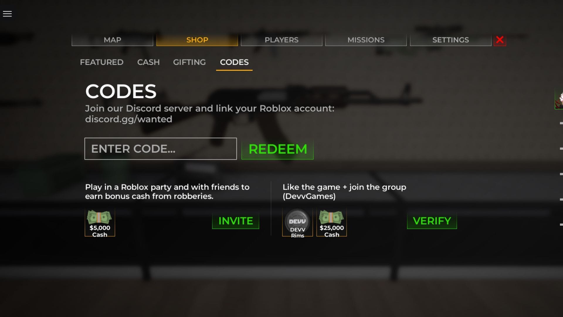 The codes bar is located inside the Shop (Image via Roblox)