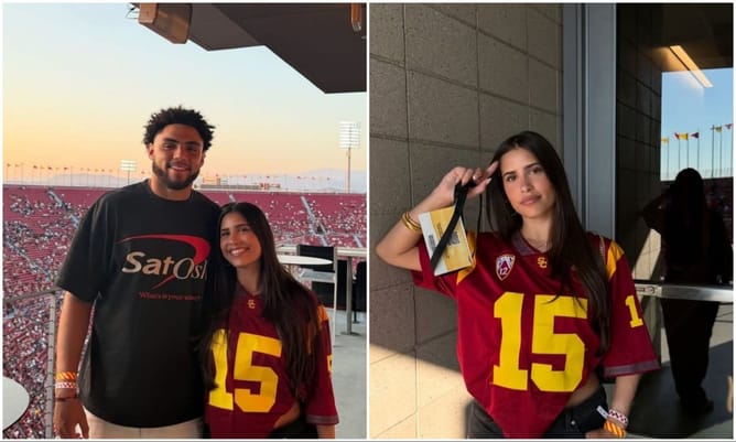 Drake London's gf Sofia Gabay dons coral blue swimsuit during seaside photoshoot