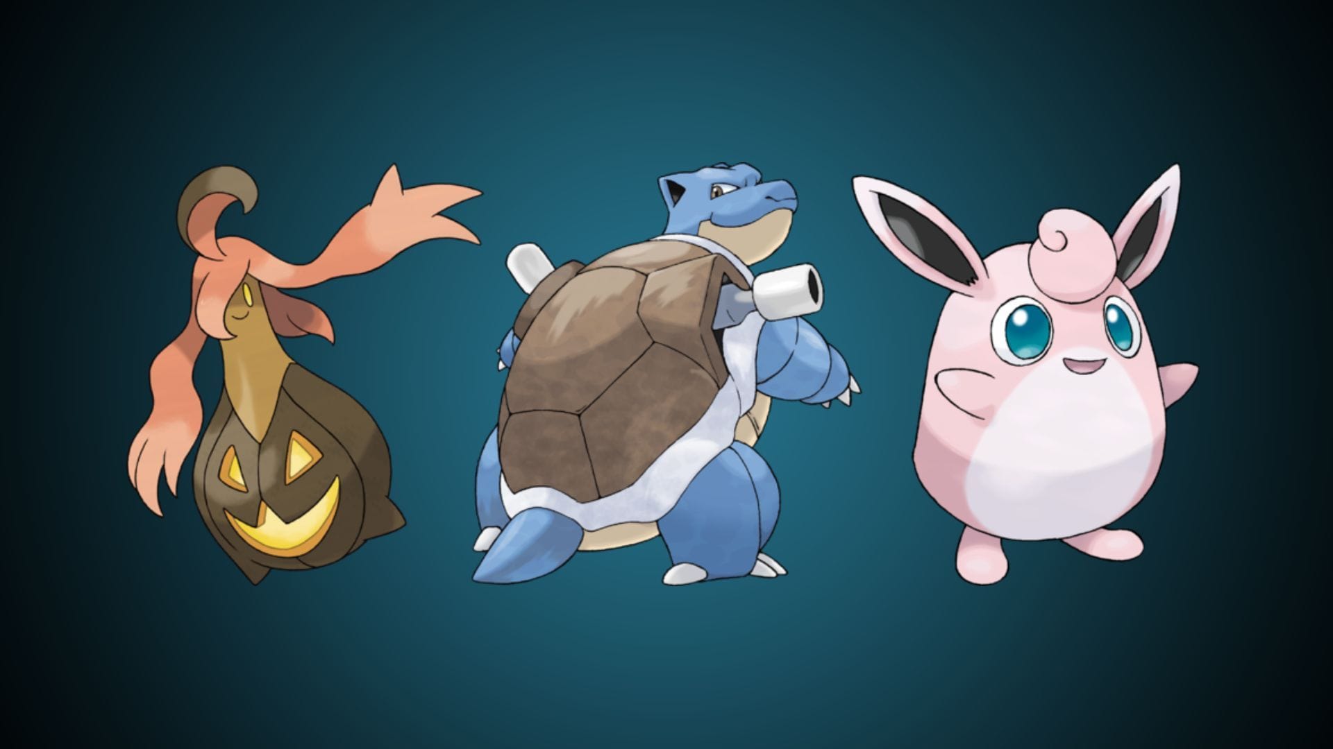 Gourgeist (Large), Blastoise, and Wigglytuff (Image via TPC)