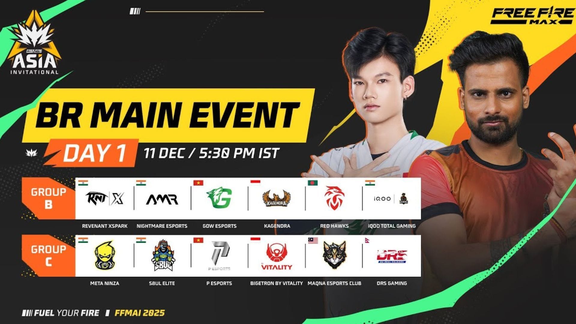 Day 1 of FFMAI 2025 Main Event takes place on December 11 (Image via YouTube/Free Fire Max Esports India)
