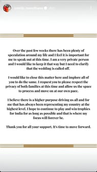 Screenshot of Smriti Mandhana's Instagram story