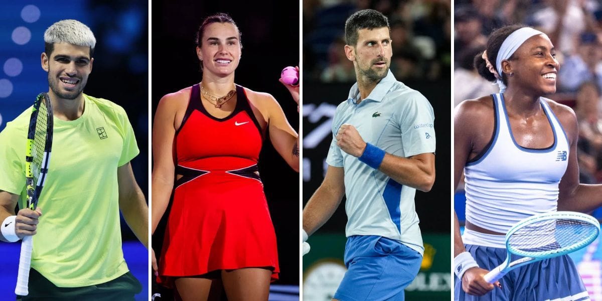 (From L-R) Carlos Alcaraz, Aryna Sabalenka, Novak Djokovic, Coco Gauff. (Photos: Getty)