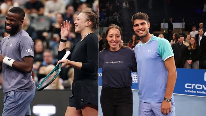 Amanda Anisimova teases Carlos Alcaraz over his bizarre pose, photobombs Jessica Pegula during fun day at A Racquet at The Rock exhibition