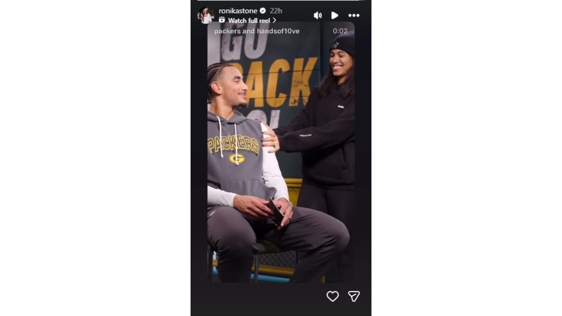 Ronika Stone reshared the video of the surprise announcement in a post on her Instagram Story. (Credit: @ronikastone)