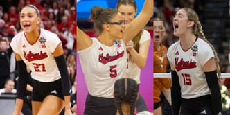 Harper Murray, Andi Jackson, and other Nebraska Volleyball players react to Rebekah Allick's emotional highlights with Huskers on senior night