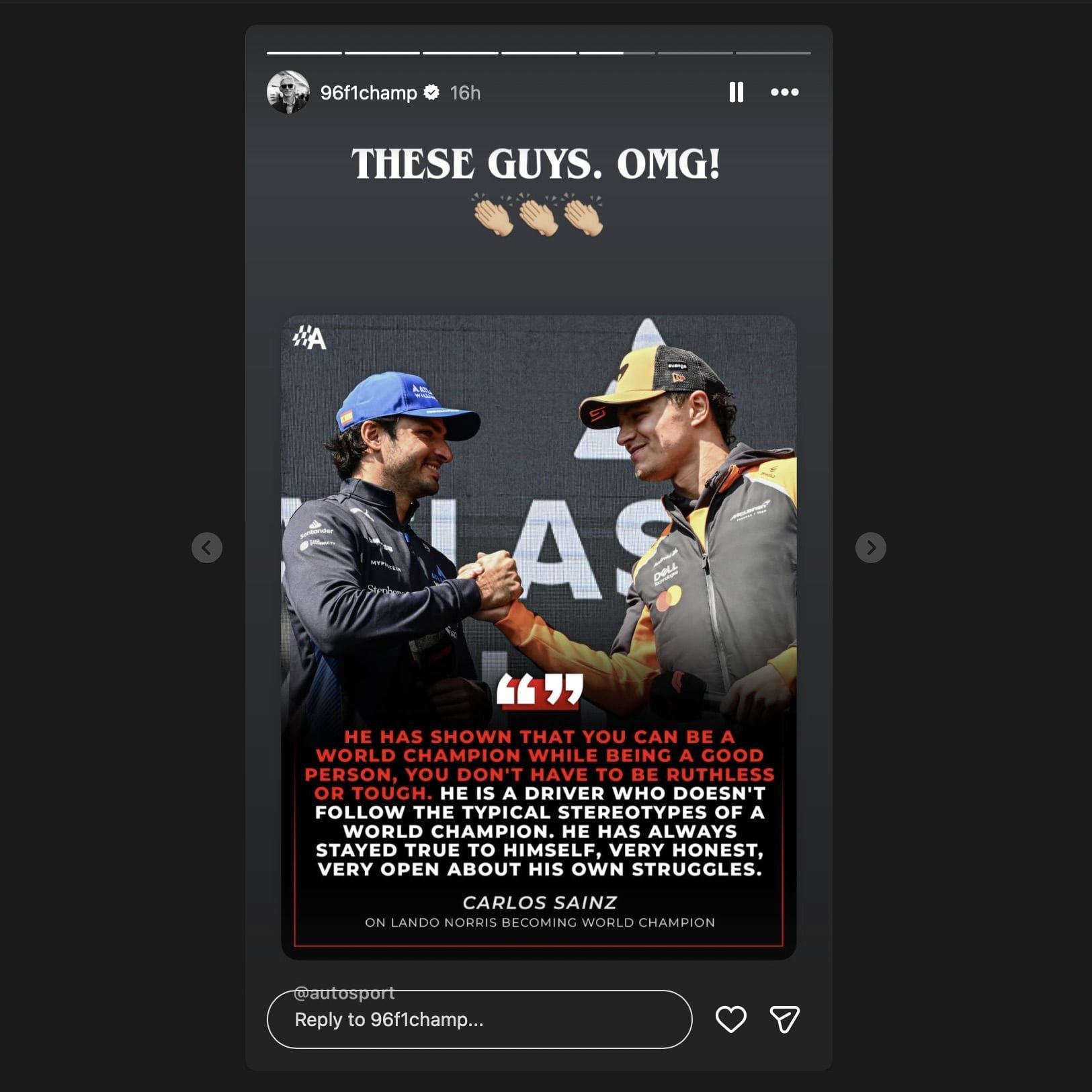 Screen grab of Damon Hill&#039;s Instagram story [via Instagram/@96f1champ]