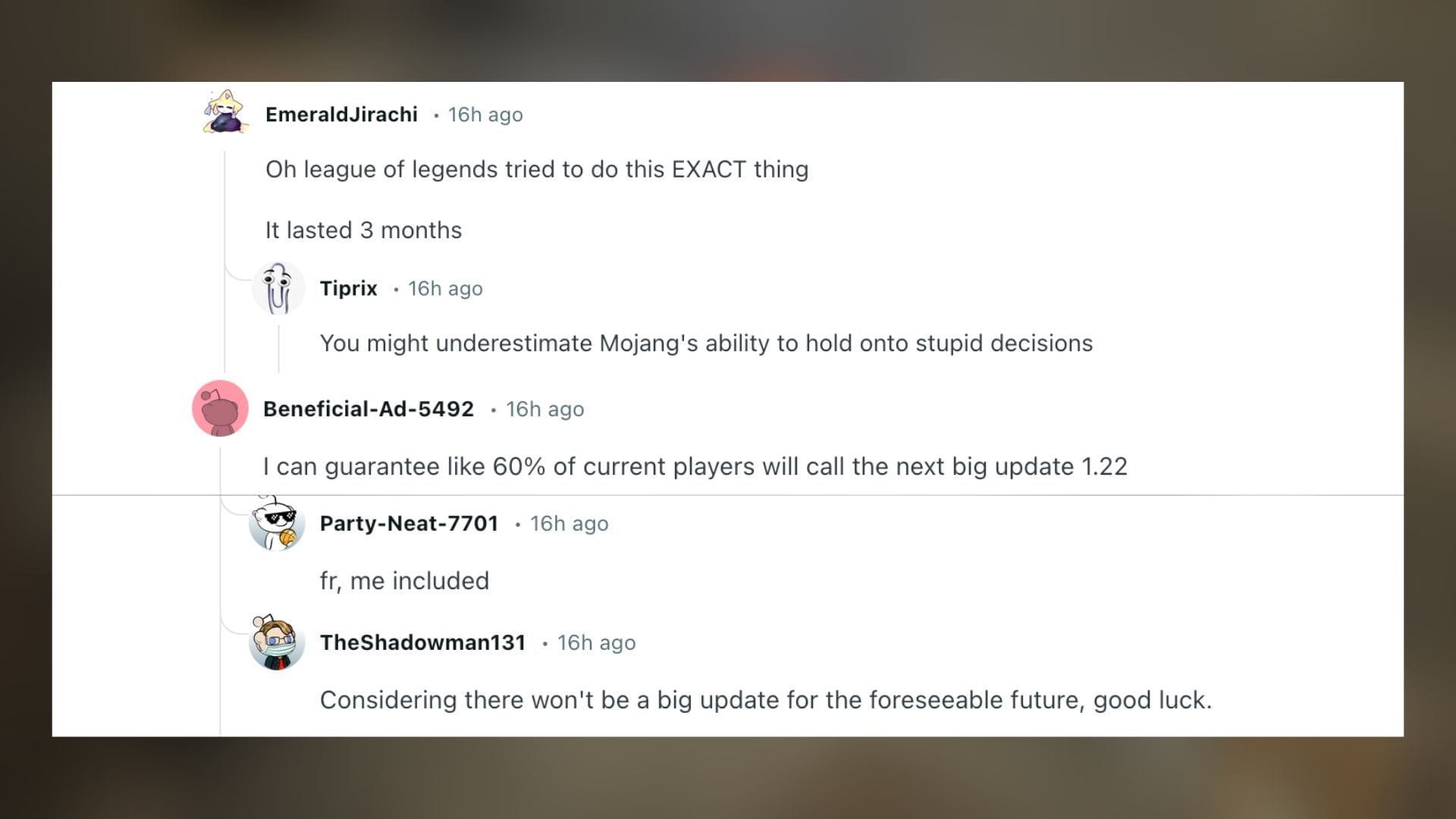Redditors react to the bizarre numbering system of Minecraft updates (Image via Reddit)