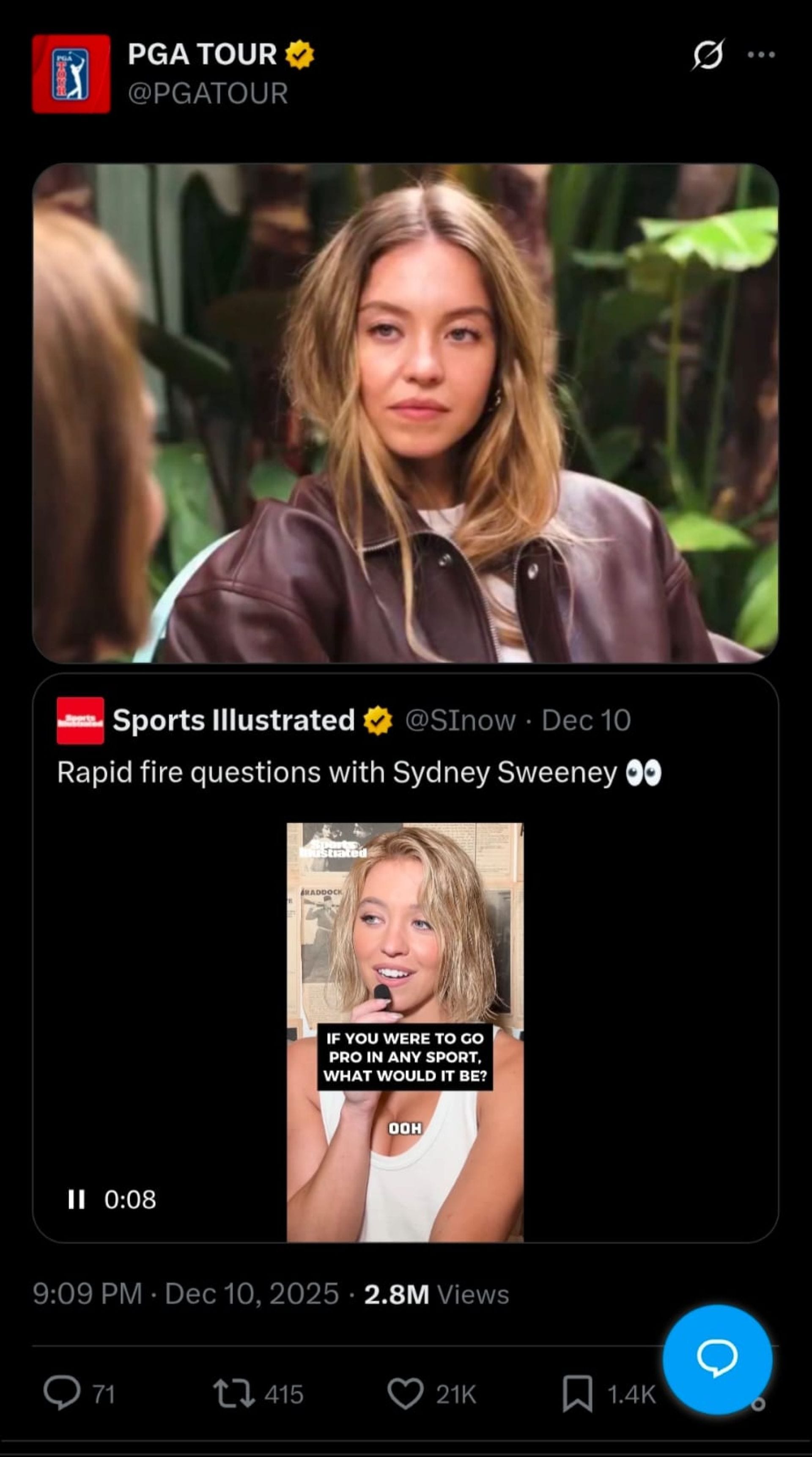 Screenshot of the meme posted by PGA Tour on X (via @PGATOUR)