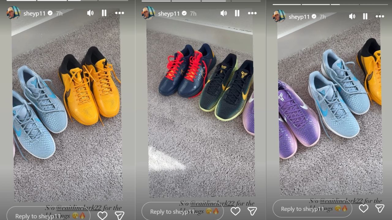 Shey Peddy gives a shout out to Caitlin Clark after receiving a package of shoes from WNBA superstar. [photo: @sheyp11/IG]