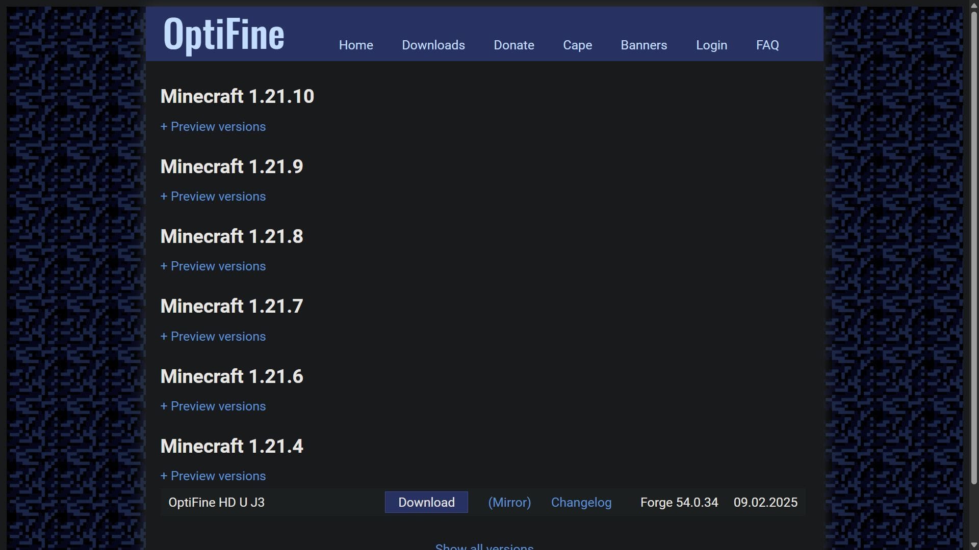Many mods like OptiFine are lagging due to frequent game abandonments (Image via OptiFine)