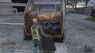 The garbage truck is a bit glitchy and will jump when you throw the trash in (Image via Sportskeeda || Rockstar Games)