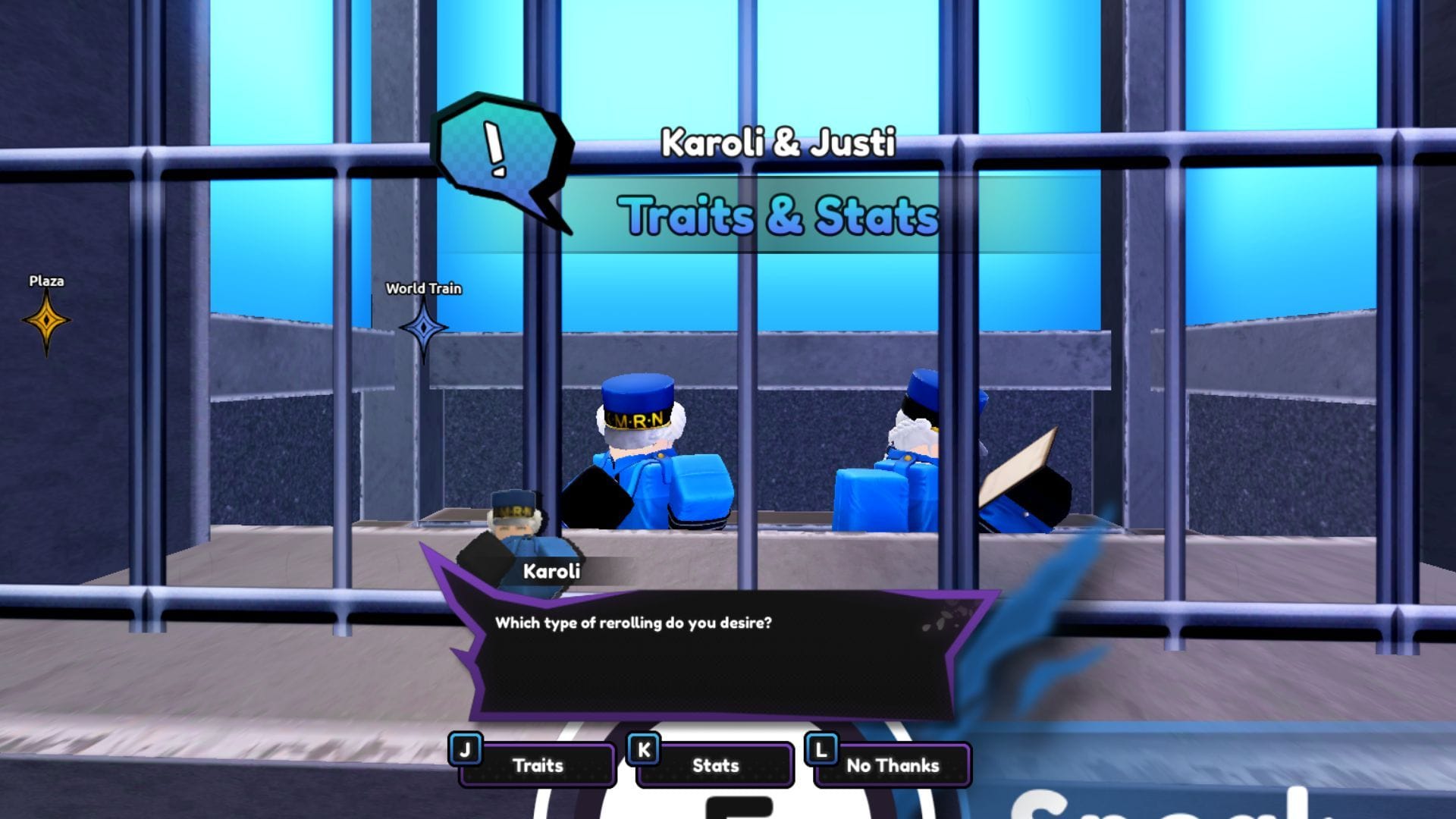 In-game traits and stat stations (Image via Roblox)