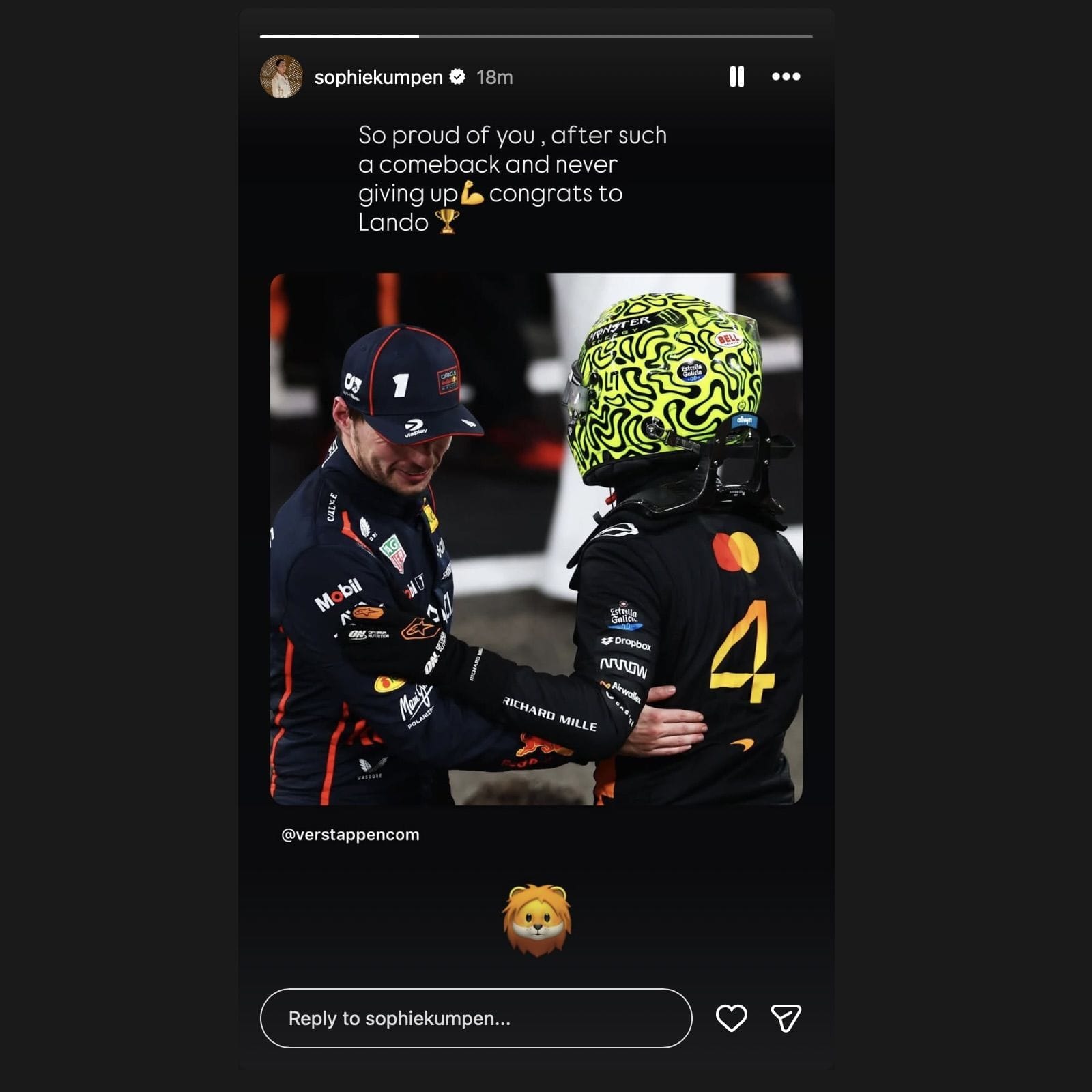 Screen grab of Sophie Kumpen&#039;s Instagram story [via Instagram/@sophiekumpen]