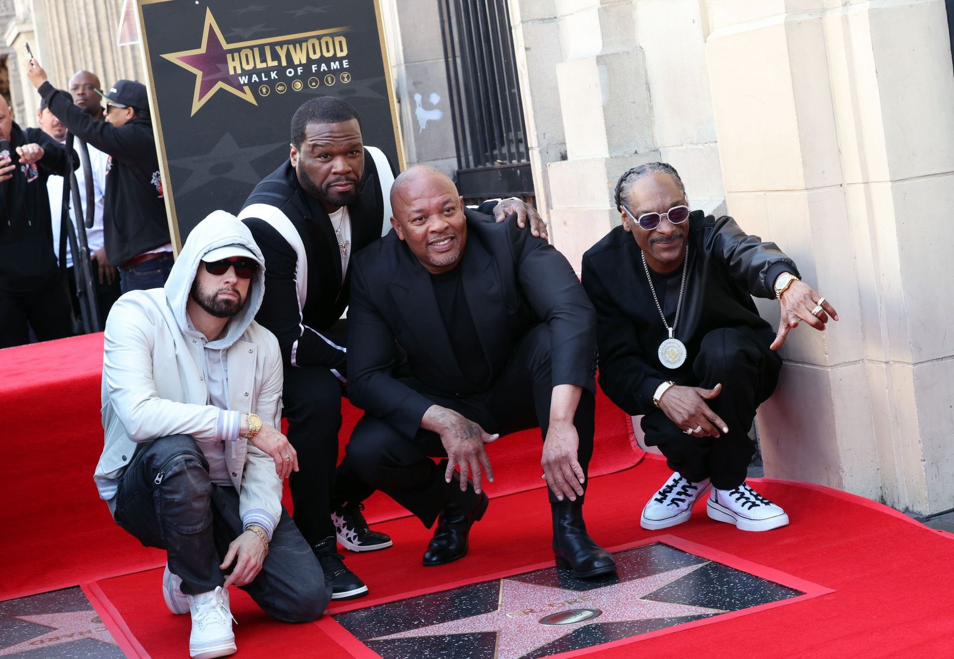 Eminem, 50 Cent, Dr. Dre and Snoop Dogg attend the Hollywood Walk of Fame Star Ceremony for Dr. Dre (Image via Getty)