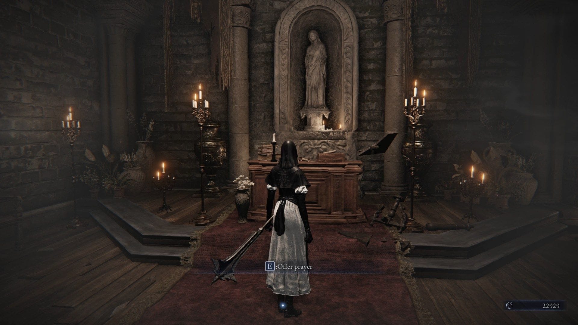 Speak with the Duchess and then offer your prayer at the Chapel (Image via FromSoftware)