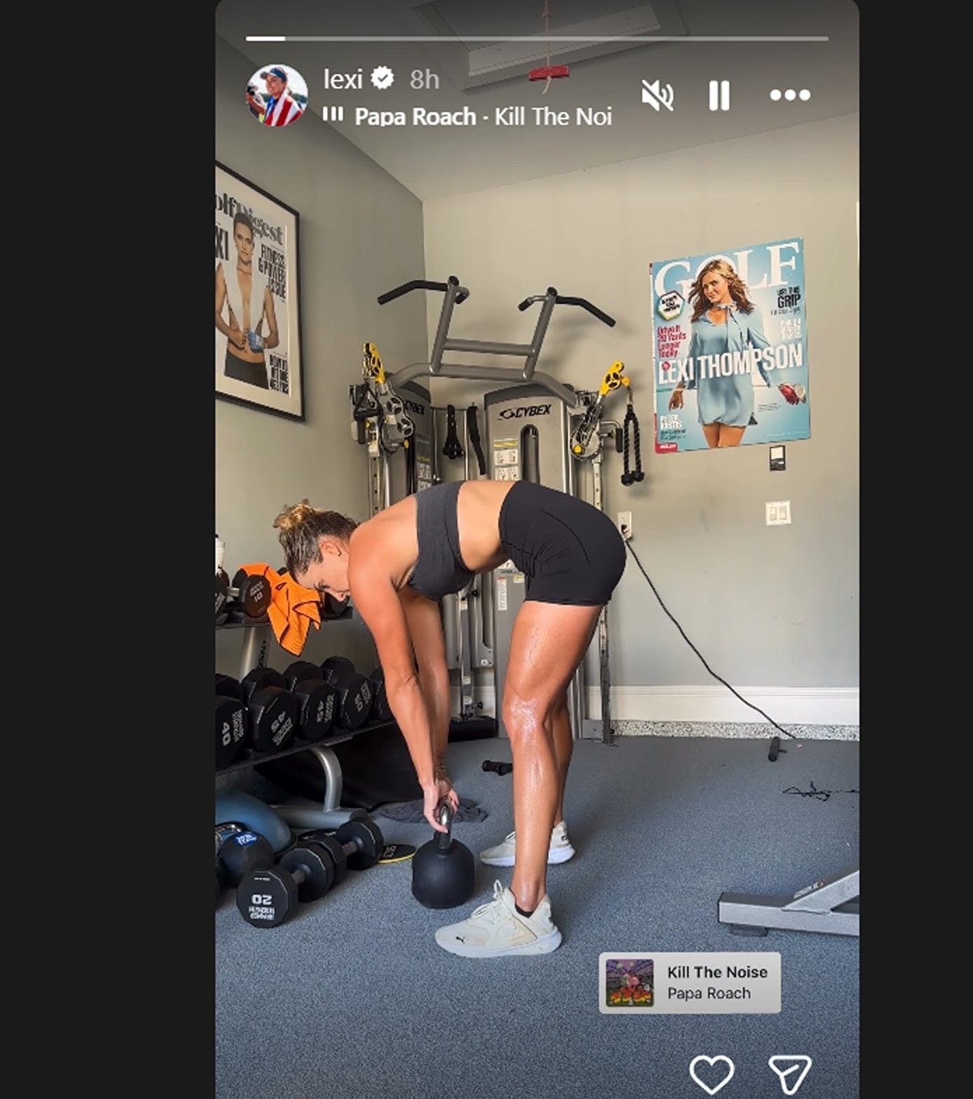 Lexi Thompson grinds through intense kettlebell session in grey workout top/@lexi