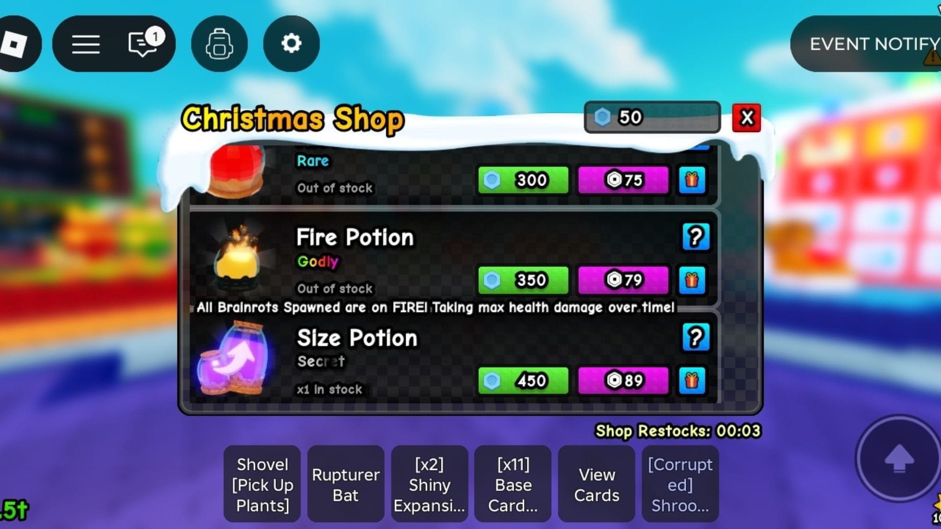 Potion of Fire in the Christmas Shop (Image via Roblox)