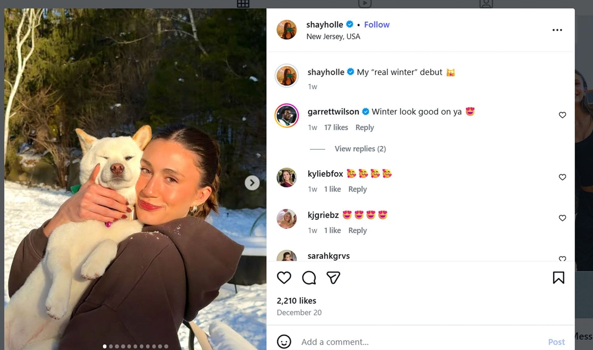 Garret Wilson&rsquo;s GF Shay Holle drops 3-word message swooning over Jets WR&rsquo;s festive Christmas snaps/@garrettwilson