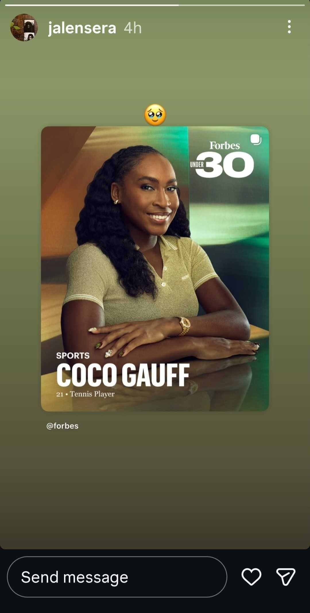 Gauff's boyfriend Jalen Sera's Instagram Story (Source: Instagram/jalensera)