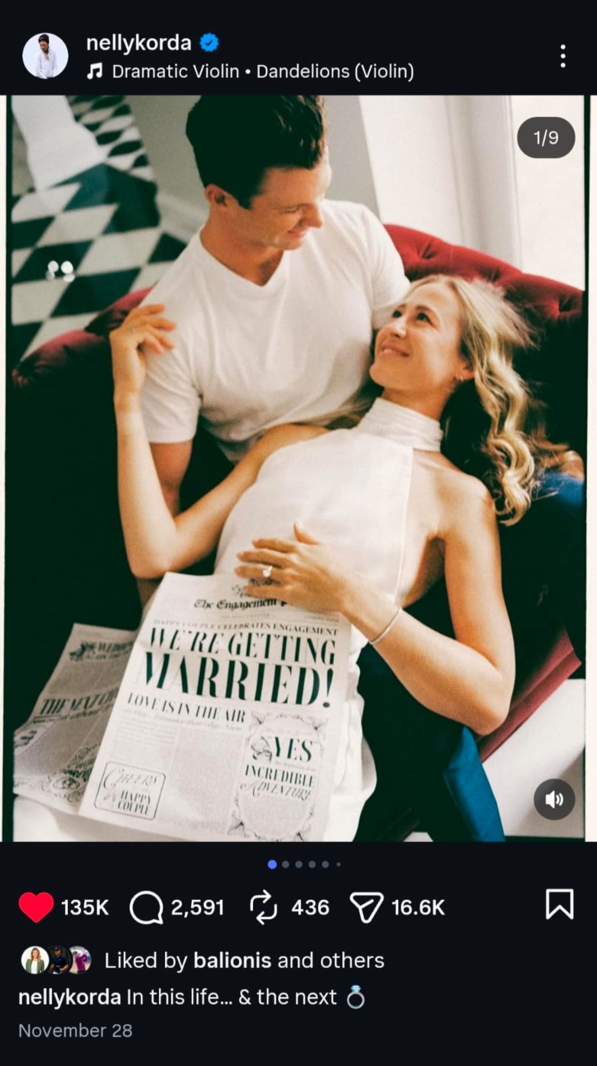 Screenshot of Nelly Korda&#039;s Instagram post (via @nellykorda)