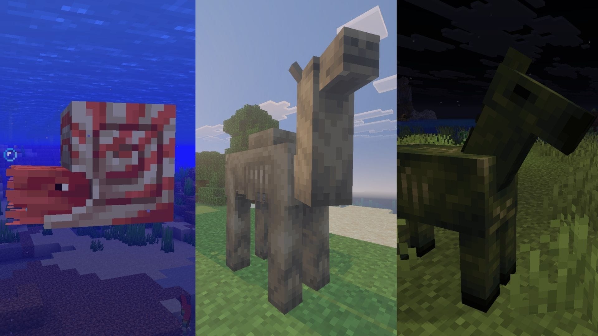 The Minecraft Mounts of Mayhem introduces many new mobs and related items (Image via Sportskeeda Gaming || Mojang Studios)