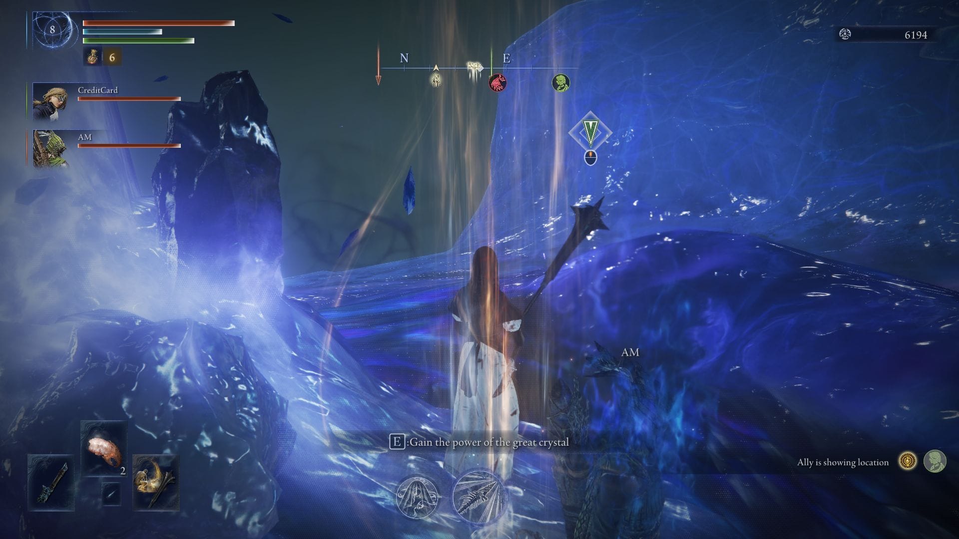 Interact with the large crystal near the center to remove the debuff (Image via FromSoftware)