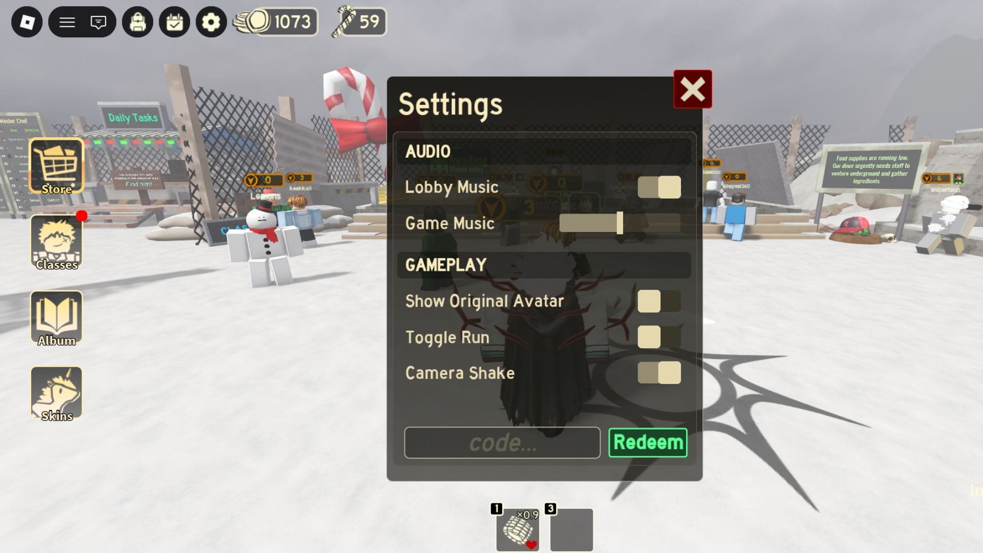 Panel s kódmi sa nachádza v nastaveniach (obrázok cez Roblox)