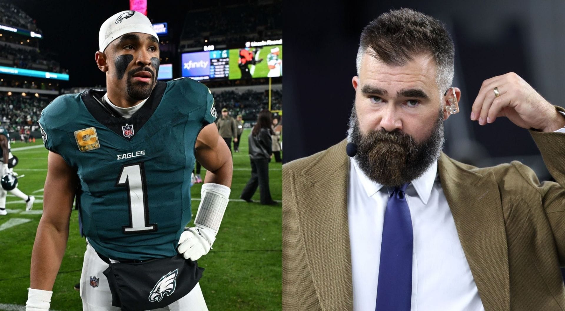 Jason Kelce, Jalen Hurts collage