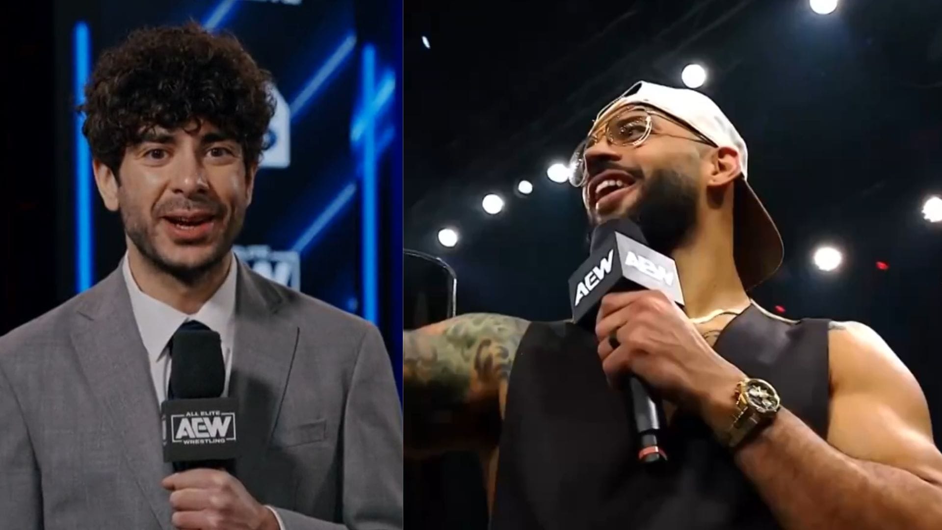 Tony Khan (left) / Ricochet (right) [Image Credits: @AEW on X]