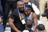 Coco Gauff (right) with father Corey (left) at the 2025 French Open (Source: Getty)
