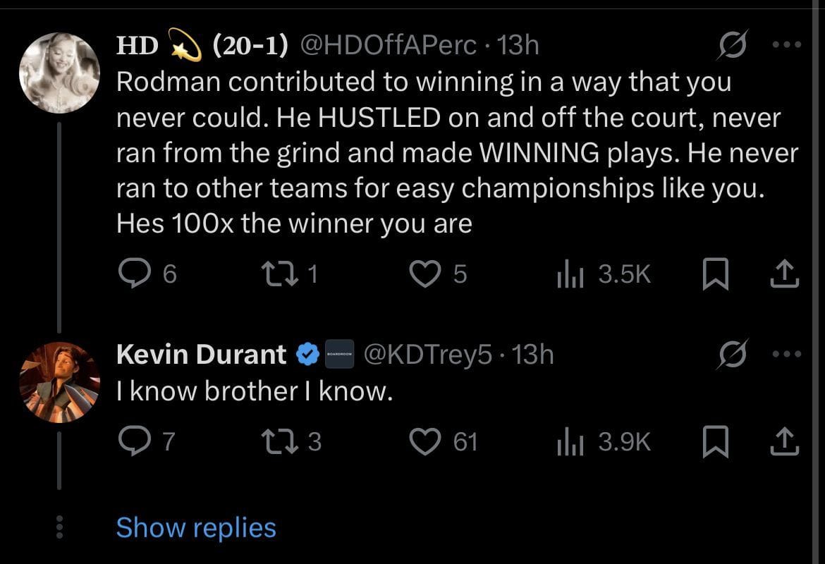 Kevin Durant&rsquo;s response (Image via X/@kdtrey5)