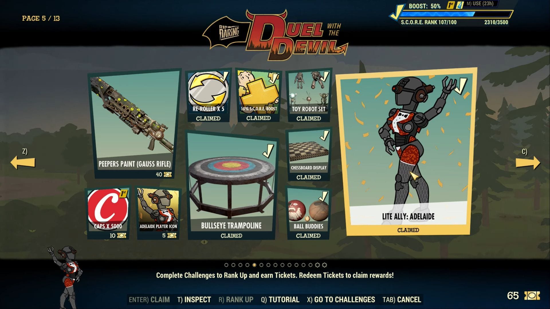 Adelaide was originally available to unlock via the Duel with the Devil season for 50 tickets (Image via Bethesda Softworks/YouTube: @AngryTurtle)