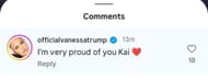 Screenshot of Vanessa Trump's comment on Kai Trump's Instagram post (via @kaitrumpgolfer)