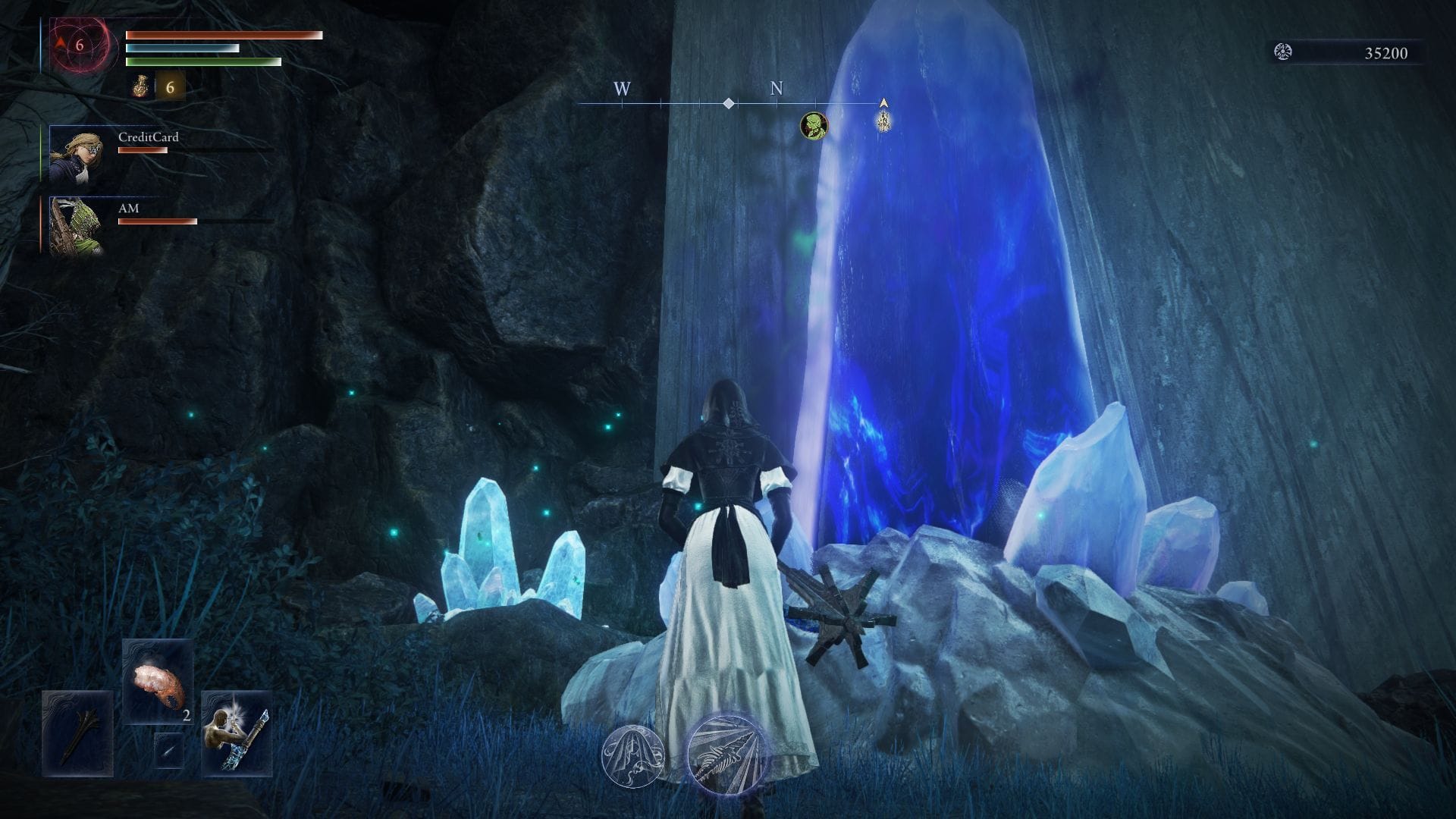 Break the smaller blue crystals to crack the large one (Image via FromSoftware)