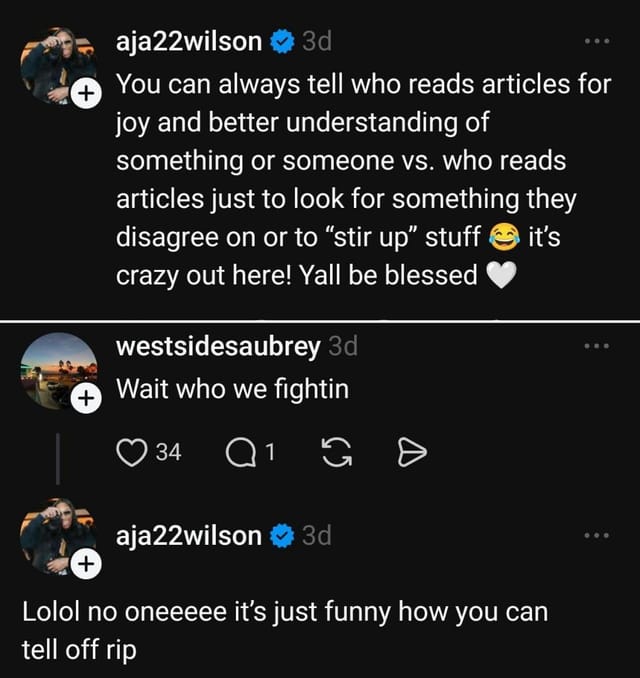 A'ja Wilson's post on Threads